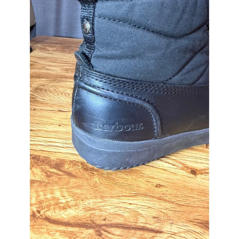 Barbour Black Leather Textile Duck Boots Lace Up Ankle Boots Women's 7.5